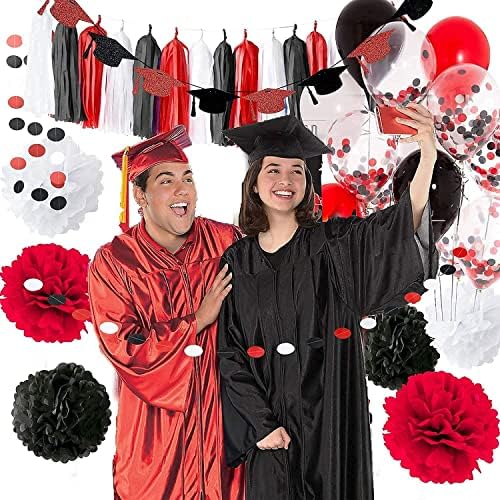 Дипломирање Партија Декорации Класа на 2023 Црно Црвена Бела Хартија Помпон Честитки Град Банер Град Капа Гарланд Кофети Балон за 2023