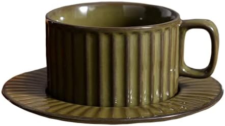 Џимируигро Керамички Чаши За Кафе со Чинија, Класични Вертикални Ленти Од 6,8 мл Порцелански Чаши За Чај За Лате, Американо, Капучино,