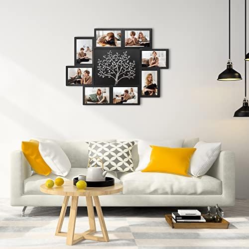 Jerryери и Меги Слики Рамки со колаж wallид декор за дома, семејни рамки за фотографии за wallид, колаж со рамка од 4x6 со дрво, црно со сребро