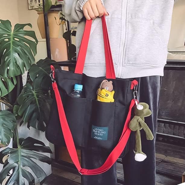 JBB Canvas Tote торба за жени со рамо со раменици Teen Teen Girl Cute Casual School Tagn со патент