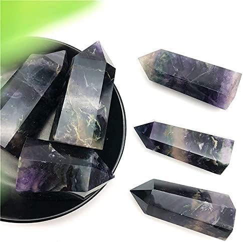 Ertiujg Husong312 1pc природен црн шарен флуорит кварц кристален камен точка кула заздравување на шестоаголни стапки природни камења и минерали кристал