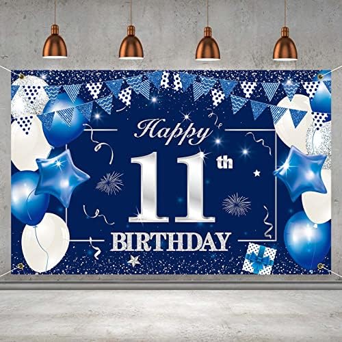 П.Г Колин Среќен 11-ти роденден Банер за позадина на позадината на позадината, 11 роденденски украси за украси за момчиња Девојки деца 6 x 4ft