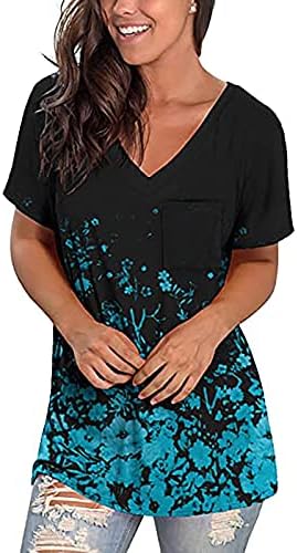 Кошули на icjjl за жени летни врвови за жени маица лабави резервоари Обични џеб за промена