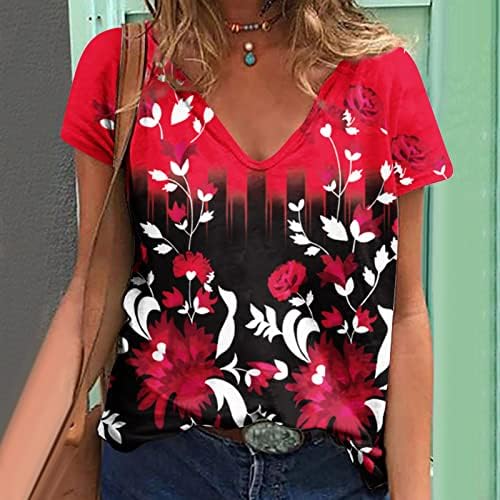 2023 Облека Трендовски Y2K V Вратот Памук Цветни Графички Блуза Маица За Дами Summer Лето Краток Ракав Кошула БИ БИ