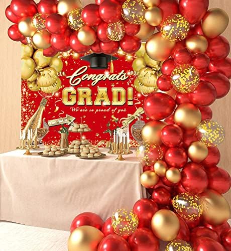 Честитки Градска позадина Црвено злато балон Шампањски сјај за дипломирање на забава за забава Позадина Честитка за класа од 2023 година Градска матурска партија ре
