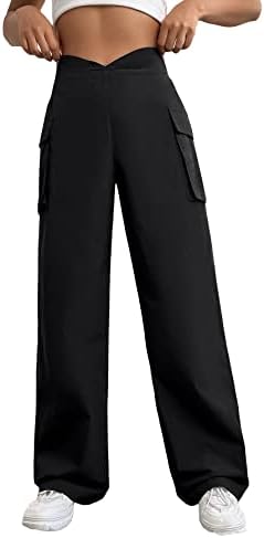 Вердуза женска џебна страна еластична висока половината со права карго панталони