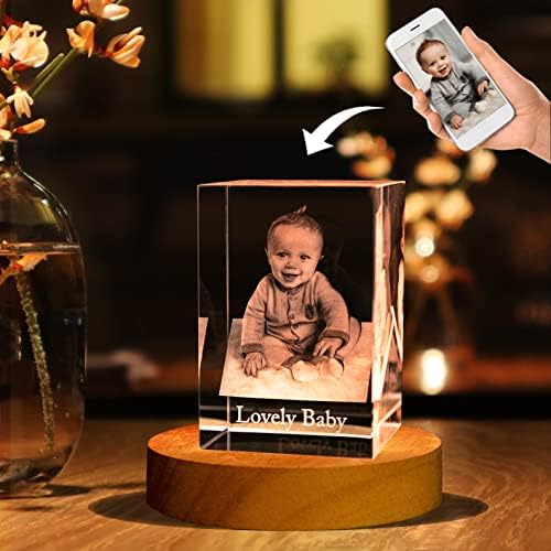 Унигаи прилагодена 3Д кристална фотографија, персонализирани подароци за мама, 3Д ласерски гравиран кристал со слика за подароци за роденден,