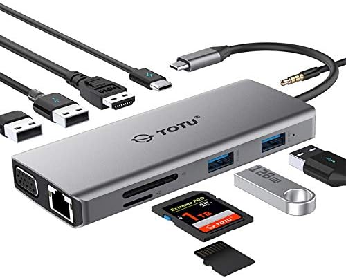 ТОТУ 11 ВО 1 USB C Центар СО 4K HDMI, VGA, 1000mbps Етернет &засилувач; 8 во 1 100W 4K HDMI USB C Центар