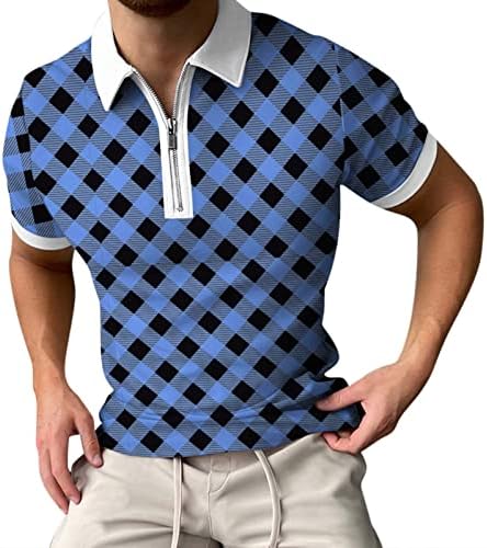 Класичен маж со кратки ракави за маж, по zip up lucation летни маици карирани проверени печатени врвови лабави голф-маици за