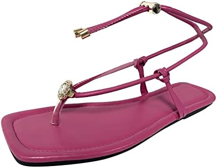 Сандали за жени удобни дами мода лето цврста боја кожа од кожени ринстони флип -апостолки плажа Сандали плажа обични сандали чевли