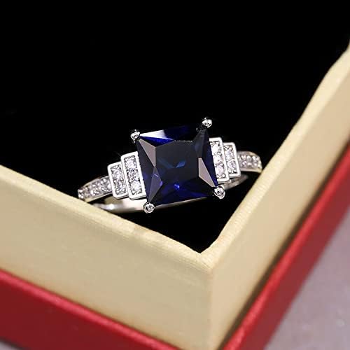 Womenенски ветувачки ringsвони квадрат Сафир дијамантски прстен за жени прстени за ангажман, стабилен свадбен бенд накит подароци