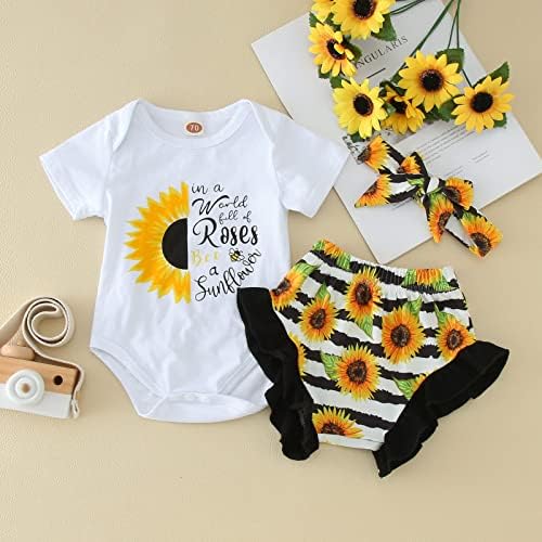 Новороденче девојчиња бебе девојчиња облека лето кратко ракав писмо сончоглед бебе што доаѓа дома облека девојче