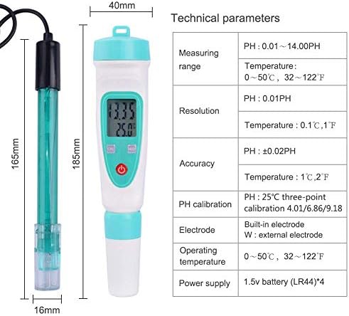 JF-XUAN Тестер за квалитет на водата PH-220W PH мерач на киселоста на киселоста pH вредност Тестер на вредност Висока точност PH тестер