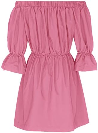 Fragarn женска летна облека, женски фустани 2022 надвор од рамото разгорен ракав солиден боја обичен фустан