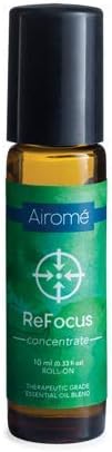 AiroMé Refocus чисто терапевтско одделение есенцијално масло со апликатор за ролна | 10мл килибарско стакло шише, апликатор за ролери од не'рѓосувачки челик
