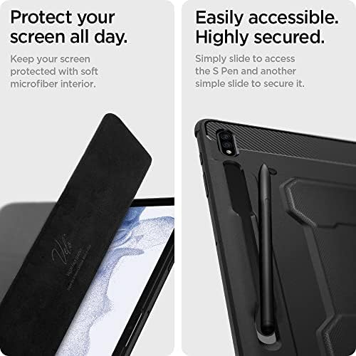 Spigen Rugged Armor Pro дизајниран за Galaxy Tab S8 Plus Case / Galaxy Tab S7 Plus Case со држач за пенкало - црно