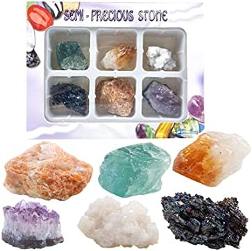 Комплет за лековити кристали на Ygline 6pcs, паднати скапоцен камен, кристал Друзи чакра, исцелување Реики Стоун Сет