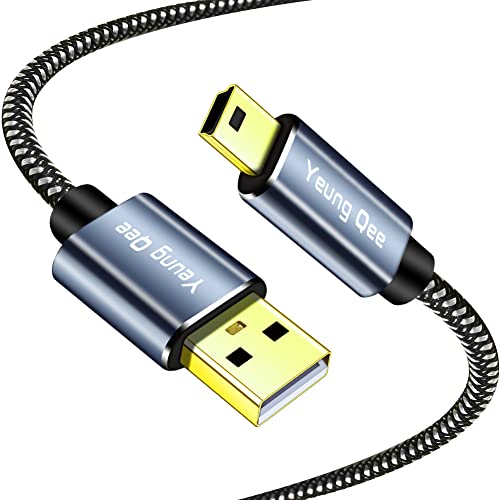 Yeung Qee Mini USB кабел плетенка USB 2.0 Type A до Mini B кабел за плетенка за полнење компатибилен со PS3 Controller, MP3/4 плеер,