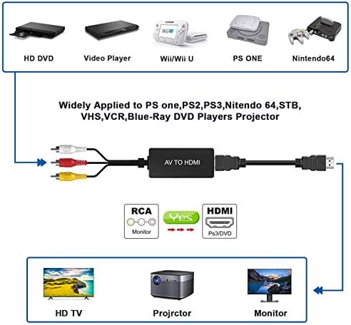 DIGITNOW RCA ДО HDMI Конвертор, AV До HDMI Композитен Видео Адаптер За Аудио Конвертор, Поддржува PAL/NTSC ЗА PS2, PS3, STB, VHS,