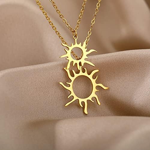 Oyalma 2 PCS Моден етнички Сонце тотем приврзок ѓердан за жени злато сонце цвет шармски ланец за накит Колар - сребрена боја - N03271-2-51125