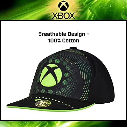 Концепт Еден бејзбол капа на Microsoft Xbox, сјај во темната скејтер капа за возрасни со рамен облик, зелена/црна, една големина