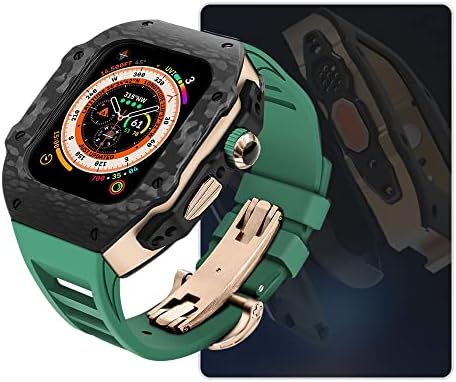 Комплет за модификација на луксуз CNHKAU за Apple Watch 8 Ultra 49mm флуор гума каиш јаглеродни влакна за iWatch 8 7 6 5 4 SE 45mm 44mm