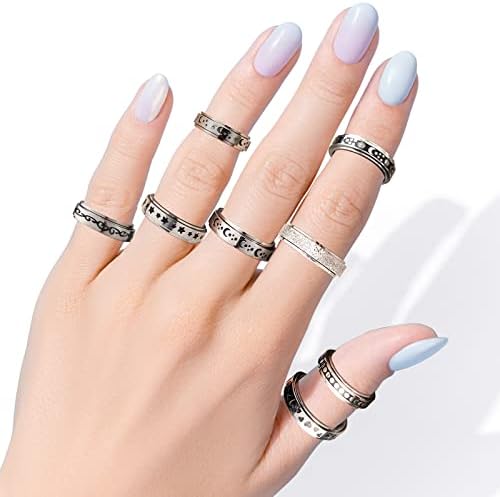 Fidget прстени за анксиозност жени мажи - 9 парчиња ладно од не'рѓосувачки челик спинерски опсег прстен против анксиозност на стрес за олеснување