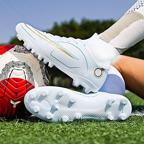 Машки атлетски фудбалски чевли Jiebuniao, чизми со високи шипки на отворено/затворено момчиња за девојчиња професионални фудбалски обука