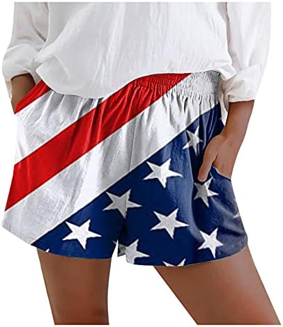 Руируилико 4 -ти јули Американско знаме женски шорцеви летни случајни влечни еластични шорцеви на плажа на половината со џебови