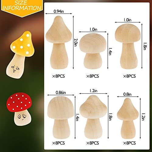 Комплет Дрвени Печурки од 48 Парчиња, 6 Различни Големини И Слатки Форми Недовршени Дрвени Печурки Совршени За Изработка На Уметнички Проекти