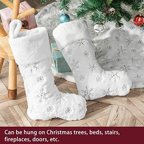 Прекрасна Декоративна Полиестерска Божиќна Чорапа Приврзок Извезена Шема На Снегулка Украси За Новогодишна Елка
