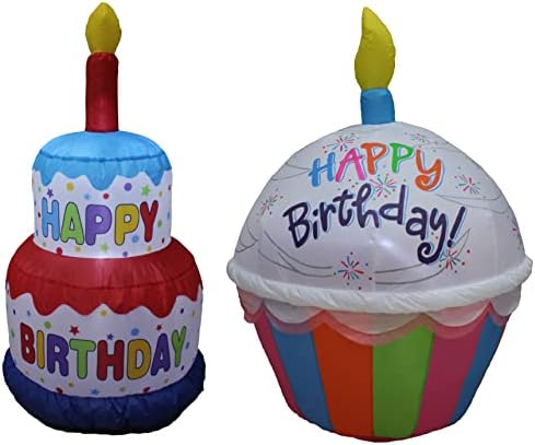 Пакет за украси за две роденденски забави вклучува високи 4 стапки среќен роденден торта надувување со свеќа, и 4 -метри високи
