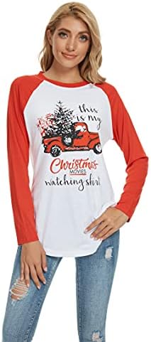 Среќна Божиќна маица за жени бејзбол со долг ракав Раглан карирана мета за спојување
