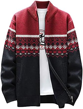 Јакни за мажи за машка есен и зимска обична џемпер јакна топло плетено џемпер со качулки со качулка