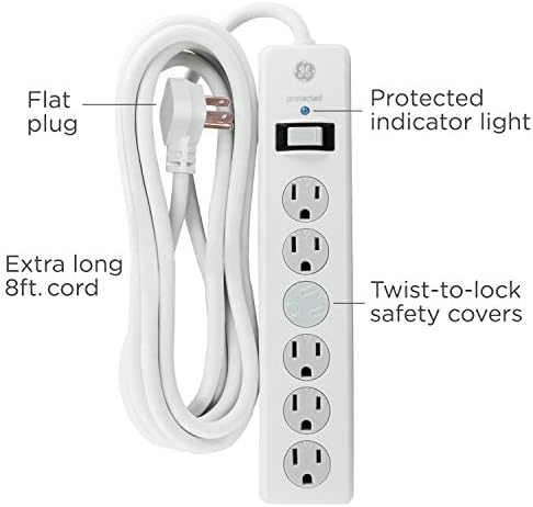 GE 6-Outlet Surge Protector, UL наведен, бел, 54634 & GE 6-Outlet Surge Protector, UL наведен, бел, 46862