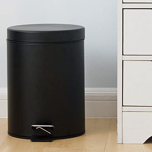 Zukeeljt Trash Can Black Matte Round Flip Flip отпадоци дома кујна дневна соба за отпадоци за отпадоци од стапало за отпадоци со капак