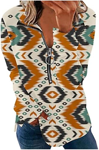 Oplxuo џемпер за жени графички дизајн женски западен Ацтек маица поштеди геометриски печатени пуловерски блузи женски врвови