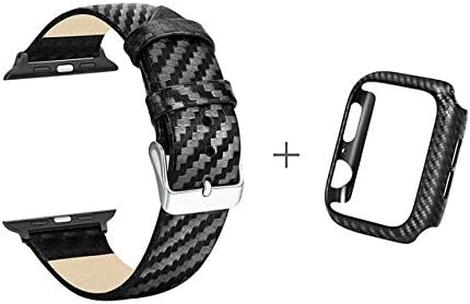 SomeSame Компатибилен со Apple Watch Band 44mm јаглеродни влакна Оригинални кожни ленти со кожен опсег со заштитен случај за замена