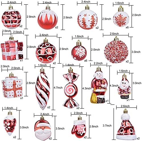 Орнаменти за Божиќни топка од Lvydec 39PCS, украси за елка што висат на елка поставени со мали бонбони за подароци од Дедо Мраз и