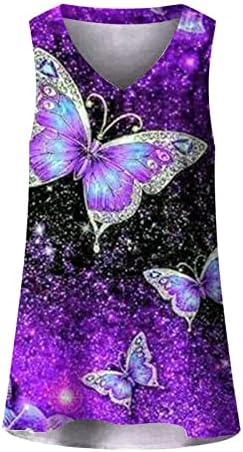 Женски Летни Резервоари Пеперутка Печатење V Вратот Ракави Маици Мода Страна Сплит Повик Цветни Кошули Облечени Блузи