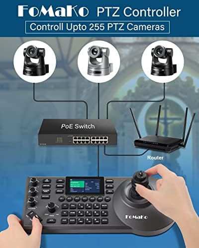 Fomako 4K NDI камера 60fps 20x оптички зум, AI авто-следење NDI PTZ камера, PTZ контролер POE NDI COMPORER COMAMENT （K820N+KC608 Pro）
