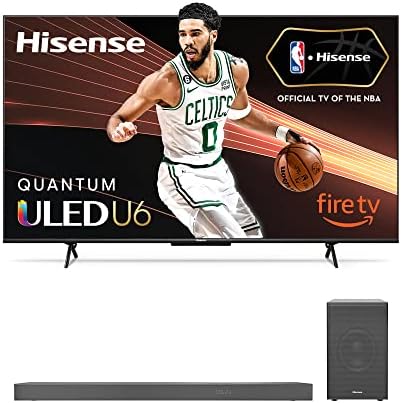 Hisense 50-инчен uled U6 серија Quantum dot Qled 4K UHD Smart Fire TV U5120G 5.1.2CH Премиум звук лента со безжичен сабвуфер, 510W,