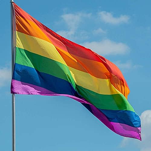 Геј знаме на гордоста 3 x 5 ft, ЛГБТ виножито знаме со 2 месинг громи од голф