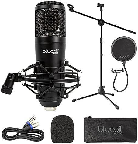 Blucoil Cardioid Condenser Studio XLR микрофон за акустични гитари, дрвокрадци, вокално и музичко снимање на аудио интерфејси и миксери