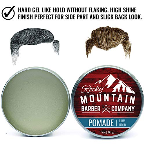 Компанијата Rocky Mountain Barber Company Pomade For Men - Класичен производ за стилизирање од 5 мл со силна фирма за страничен дел, Помпадур и слаб изглед на грбот - висок сјај и лесен з?