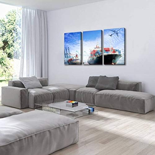 Модерен платно за сликање на сад за карго брод и карго авион со работен кран wallид уметнички дела декор печатено масло за сликање пејзаж домашна