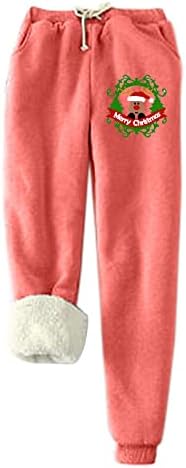 Oplxuo женски руно џемпери со висока должина висока половината елка печати зимски топло поставени хеланки панталони со џебови