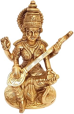 Статуа на месинг од месинг Сарасвати: Хинду -божица на знаење, Сарасвати идол Музика и уметност; Декор подарок