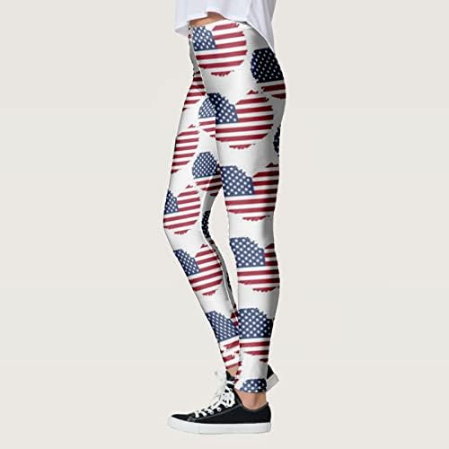 4 -ти јули со високи хеланки на половината за жени со знаме на САД, кои трчаат со јога хеланки Ултра мека четкана еластична атлетска спортска