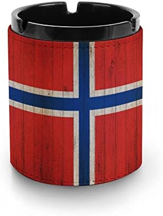 Норвешка знаме на гранџ дрвена премија од кожа од пепел, тркалезна цигари, десктоп пушење фиока за пепел за автомобил или употреба на отворено